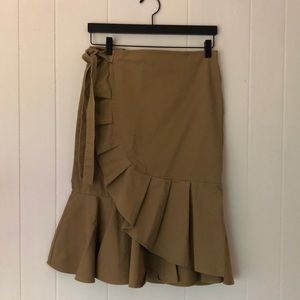 Midi-length twill wrap around ruffle skirt